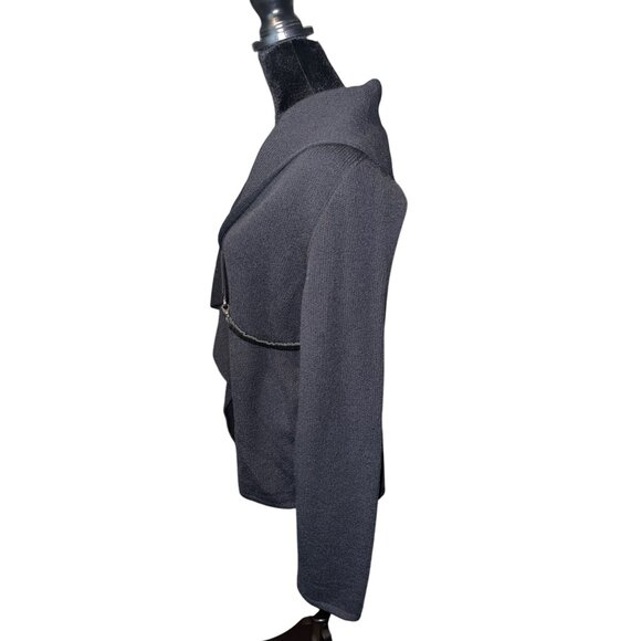 Annette Görtz XL Black Knit Wool Blend Cardigan With Leather Trim - Picture 2 of 9